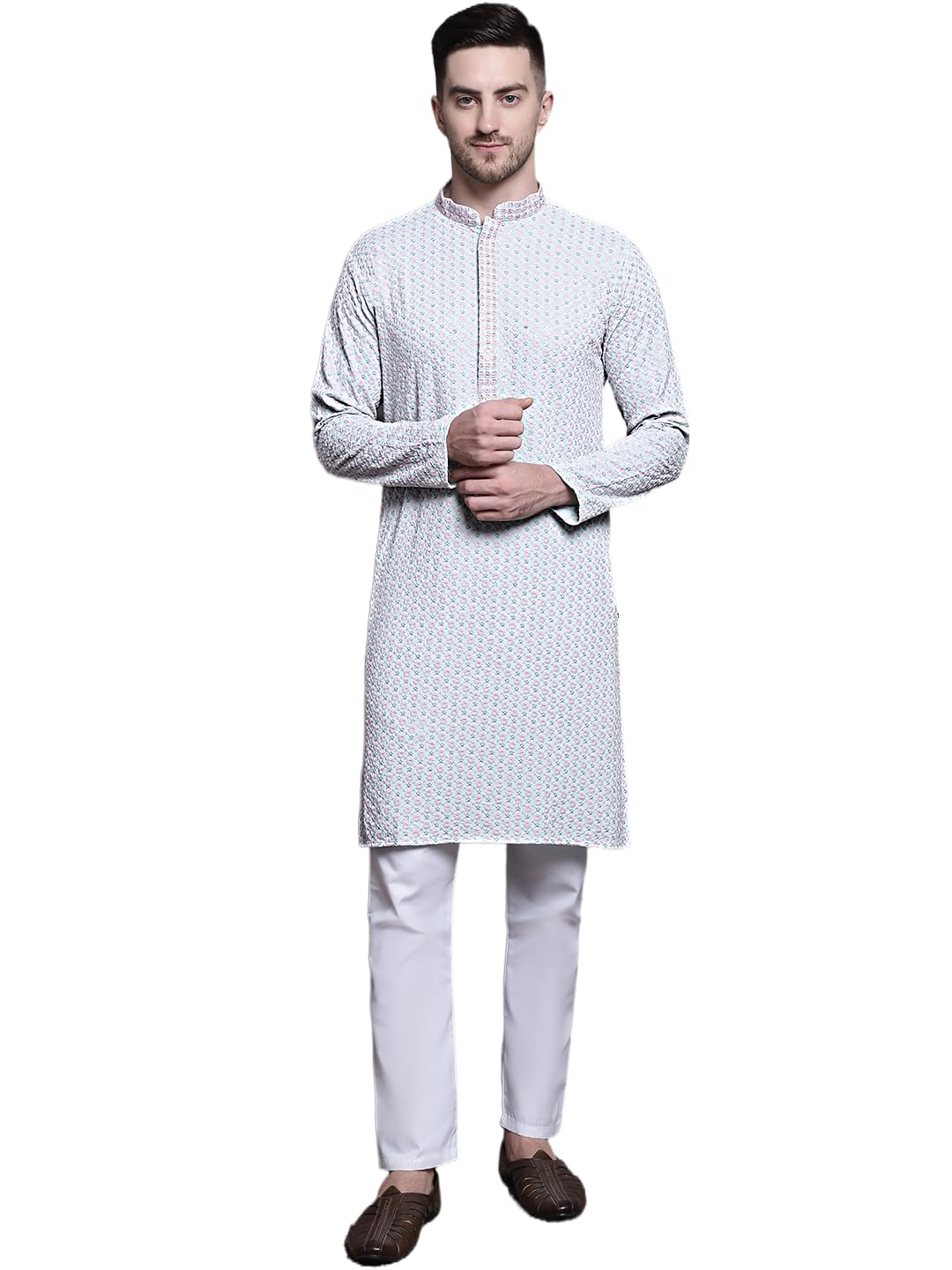 Jompers Mens Sequin Embroidered Pure Cotton Kurta Pyjama Set