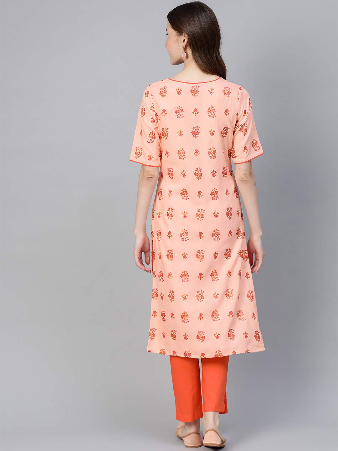 Idalia WomenS Orange Rayon Kurta Set With A Pair Of Pants (Orange, Xl)