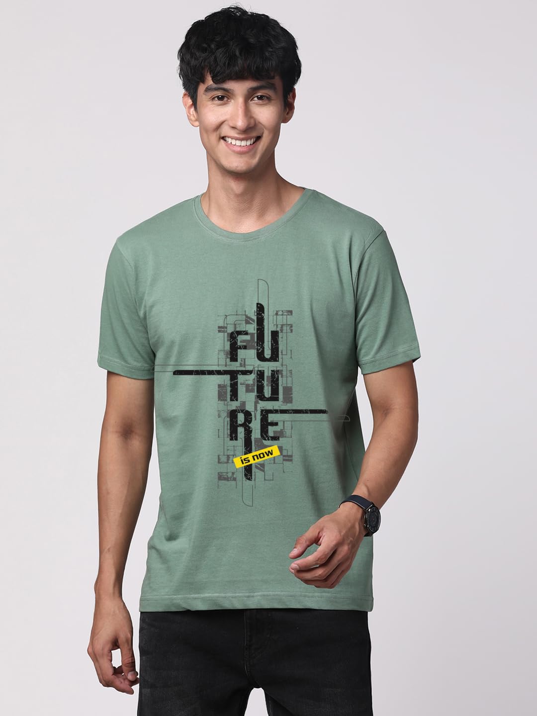 ADRO Men's Graphic Printed 100% Cotton T-Shirt - Regular Fit, Printed T-Shirts for Men (RN24-FTR-PT_Pista)