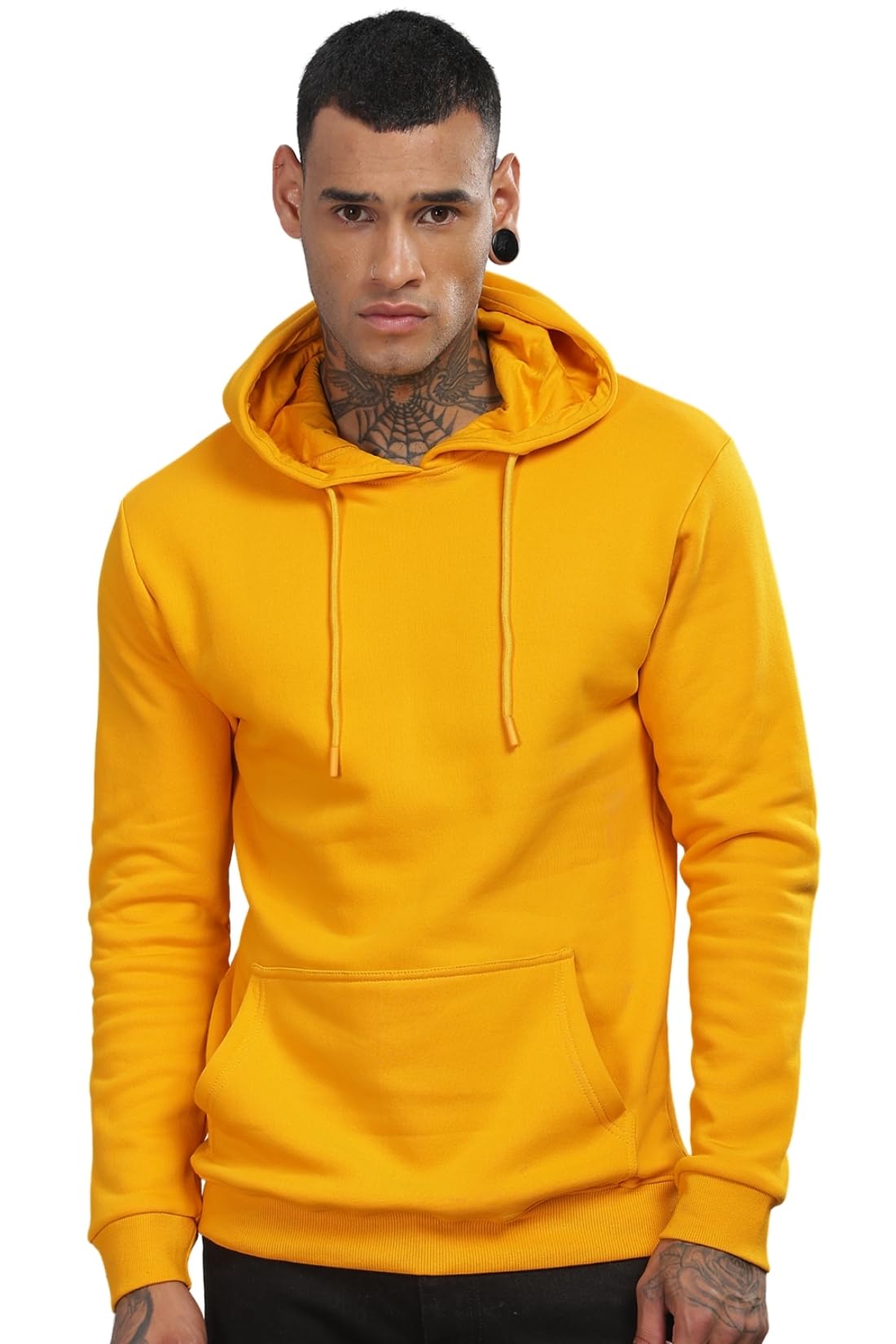 ADRO Mens Cotton Neck Hooded Sweatshirt (H24-M-PLN-MU_Mustard