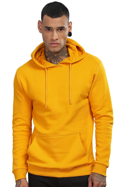 ADRO Mens Cotton Neck Hooded Sweatshirt (H24-M-PLN-MU_Mustard