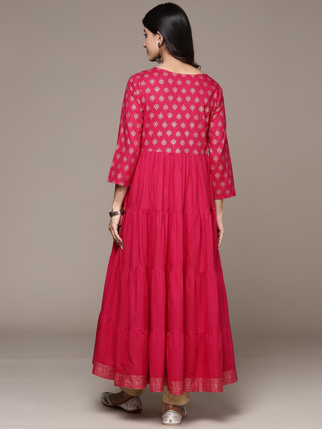 ishin Women's Cotton Ethnic Motifs Fuchsia Anarkali Kurta
