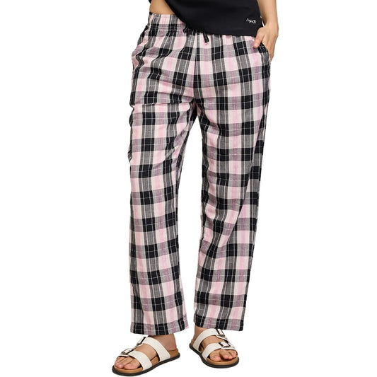 NYKD (NYS141 Checked Pure Cotton Pyjama Sleepwear Pants for Women | Relaxed Fit with Non-Slip Elasticated Waistband, Adjustable