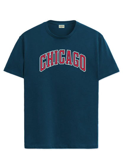 ADRO Mens T Shirt Urban Style Tshirt Printed with Chicago Design Cotton & Eye Catching Print Stylish T-Shirt for Men Teal Tshirt