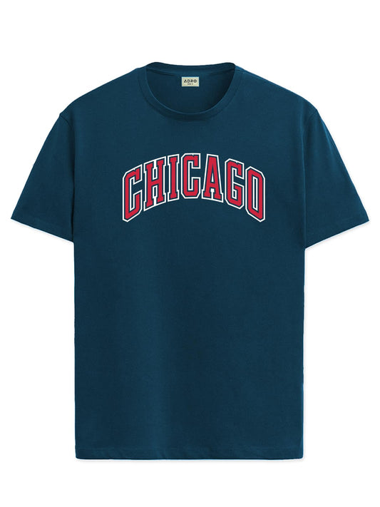 ADRO Mens T Shirt Urban Style Tshirt Printed with Chicago Design Cotton & Eye Catching Print Stylish T-Shirt for Men Teal Tshirt