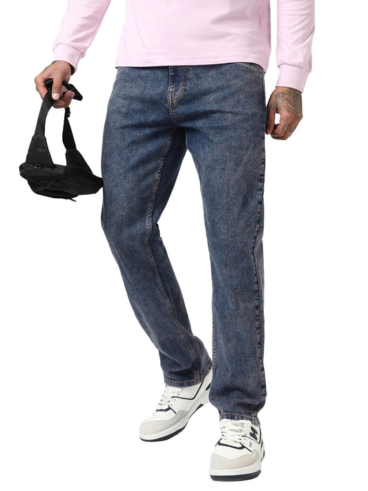 Bewakoof MenS Washed Slim Straight Fit Polycotton Jeans_687447_Blue_38