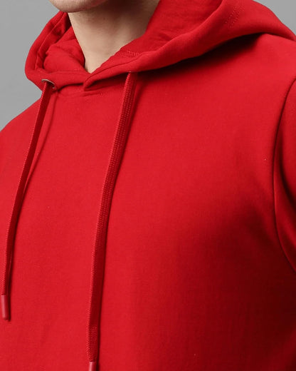 ADRO Mens Cotton Neck Hooded Sweatshirt (H24-PLN-RD_Red