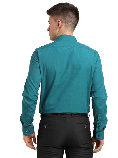 Turtle Men 100% Cotton Slim Fit Solid Full Sleeve Formal Shirt Green
