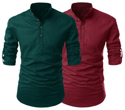 Finivo Fashion Combo Of MenS Regular Fit Cotton Blend Solid Full Sleeves Kurta | Short Kurta For Men (Pack Of 2)