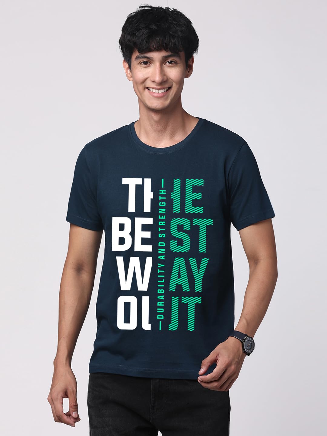 ADRO Motivational Quote Printed T-Shirt for Men - 100% Cotton, Regular Fit, Soft Breathable Fabric. (RN23-M-BEST-SB_Teal)