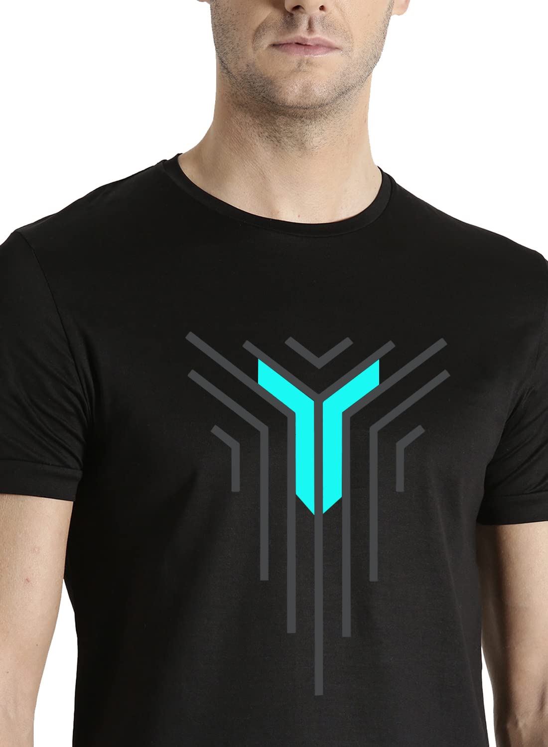 ADRO Graphic Printed Design Mens Cotton T-Shirts (R21-M-LNL-BL_Black)