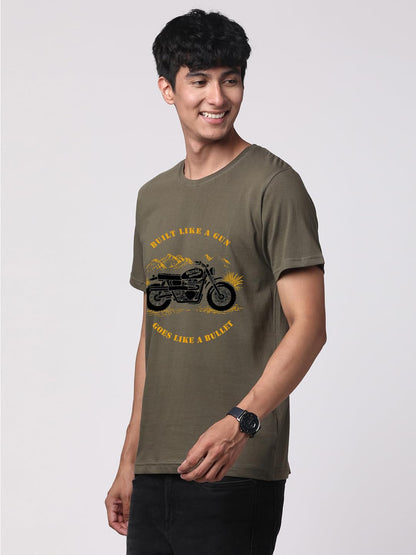 ADRO Men's Royal Bike Design Printed 100% Cotton T-Shirt - Regular Fit, Printed T-Shirts for Men (RN24-RYL-OL_Olive)