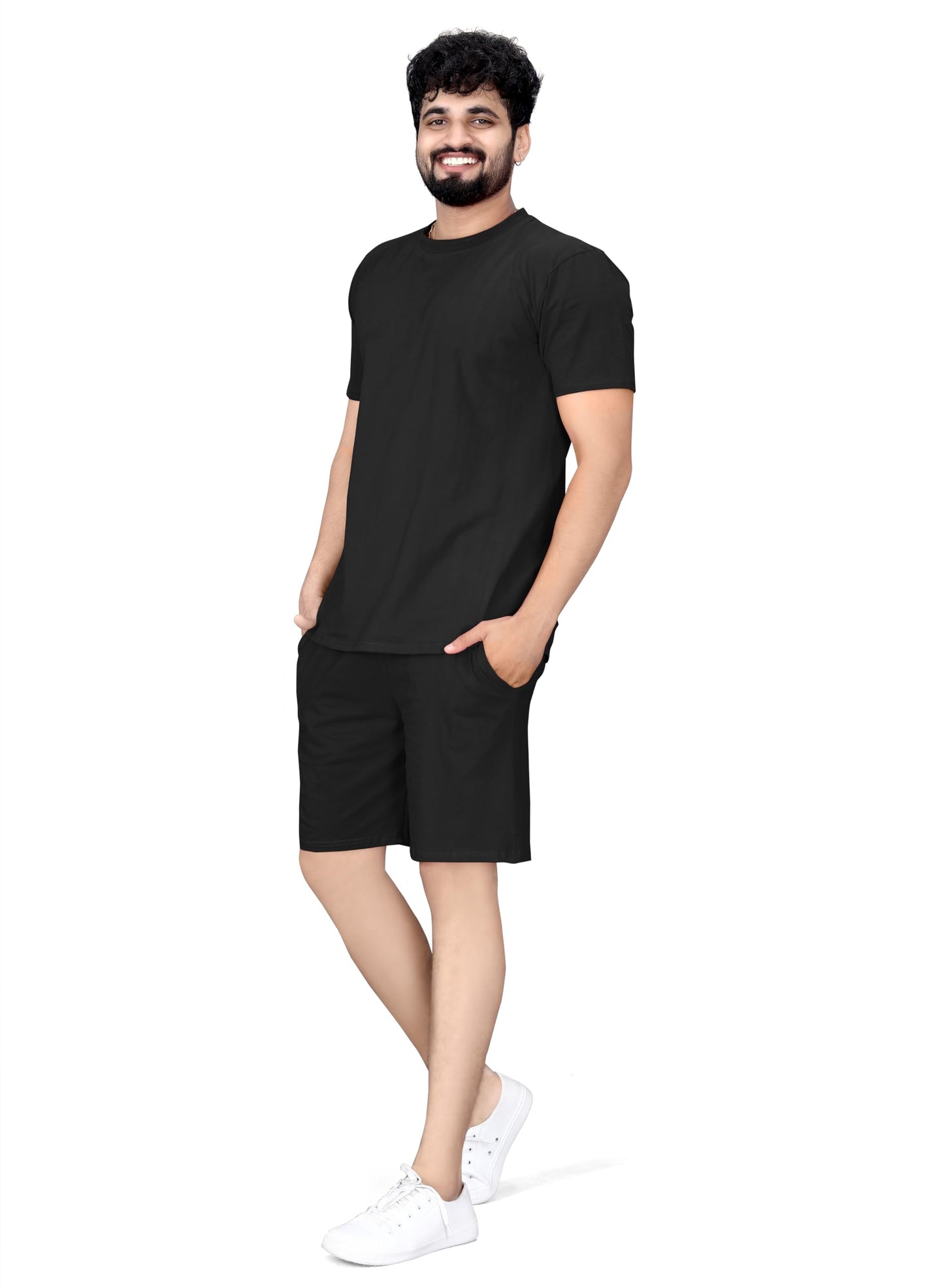 ELLITI Cotton Blend Casual Round Neck Half Sleeve Oversized Co-ord Set Mens, Pyjama Set, Sleepwear Loungewear T-Shirt and Short