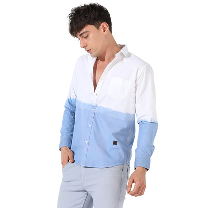 Campus Sutra Mens White Colourblocked Button Up Collared Shirt for Casual Wear | Shirt Crafted with Regular Sleeve, Comfort Fit