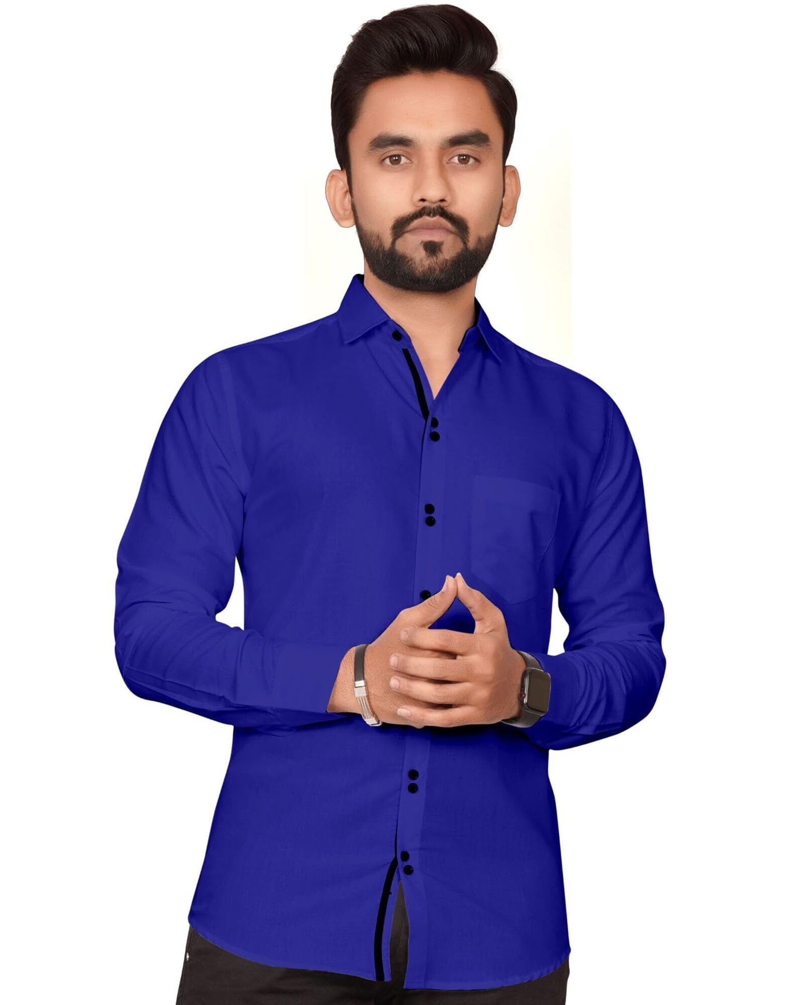 Besix MenS Blue Cotton Blend Full Sleeve Shirt For Man With Tailored Fit Spread Collar And Standard Length - Formal Stylish Wea