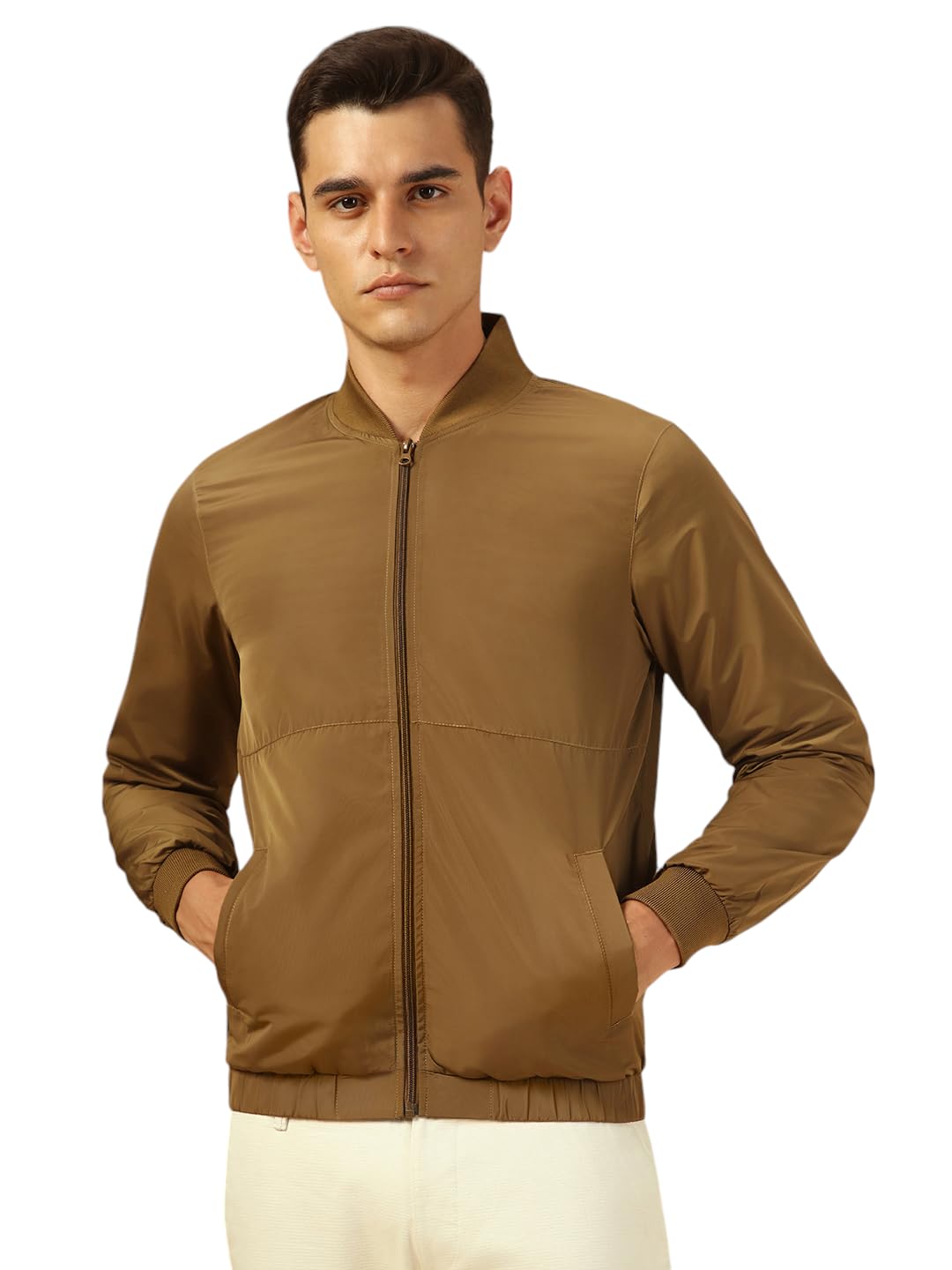 Dennis Lingo Men Regular Fit Ployseter Solid Full Sleeves Mock Collar Bomber Jackets
