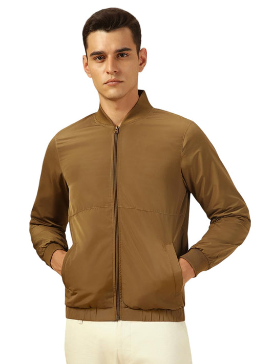 Dennis Lingo Men Regular Fit Ployseter Solid Full Sleeves Mock Collar Bomber Jackets