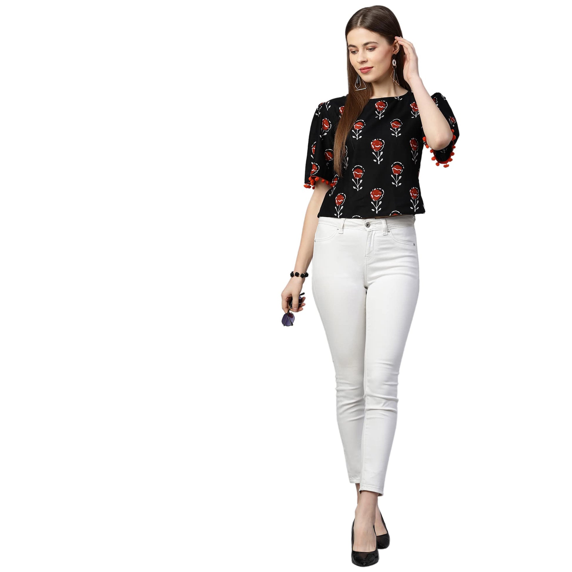 ANNI DESIGNER Womens Cotton Regular Top (TP-COT-10165-BLACK_S_Black_Small)
