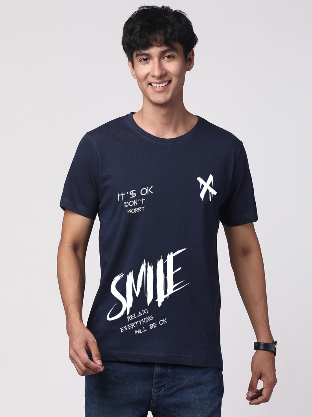 ADRO Mens Smile Printed Cotton T-Shirt_RN24-L2-SMILE-NB