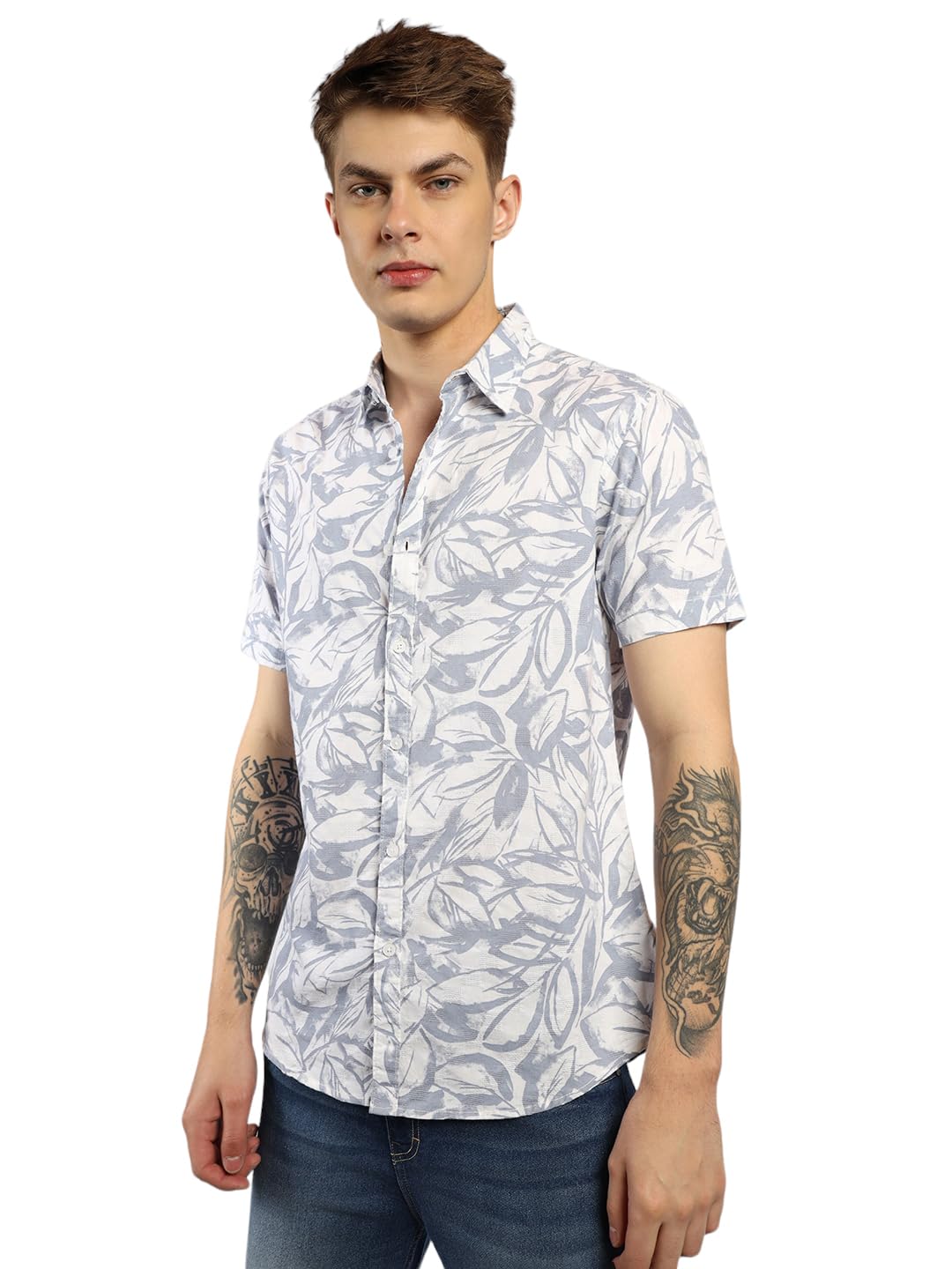 Dennis Lingo MenS| Blue| Half Sleeve| Spread Collar| Printed| Regular Fit| Casual Shirt