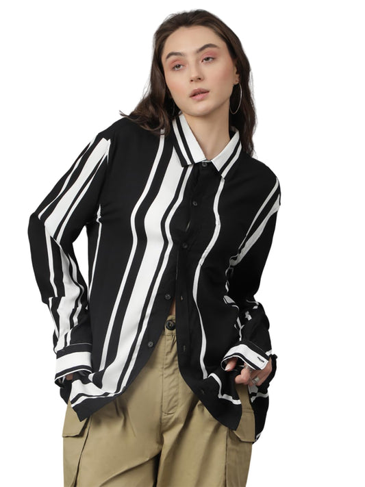 Kotty WomenS Oversized Multicolor Cotton Blend Printed Shirt(Multicolor_Xl)