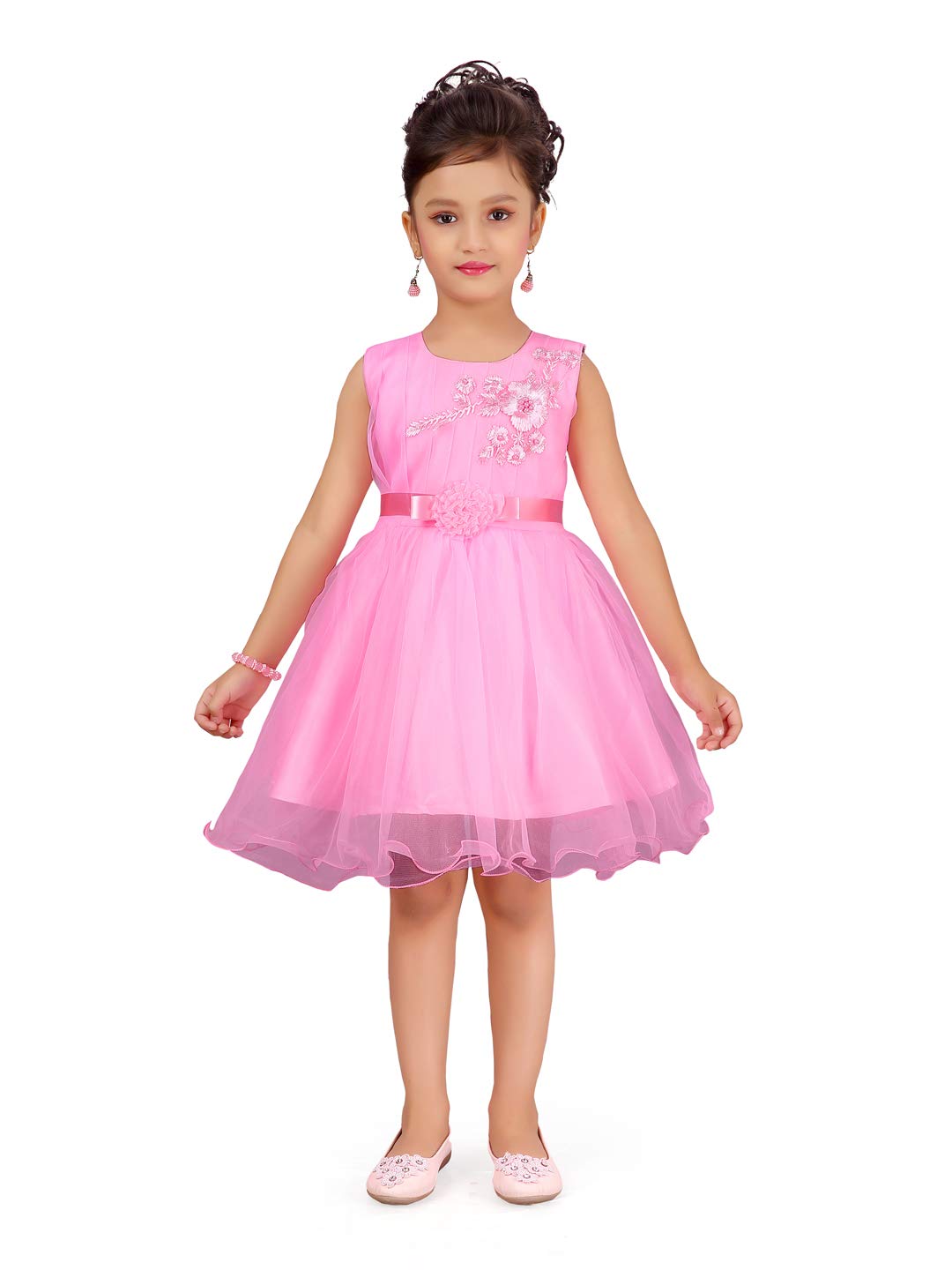 Aarika Baby-Girl's Net Fit and Flare Knee-Length Dress (DFK-24314_Pink_16)