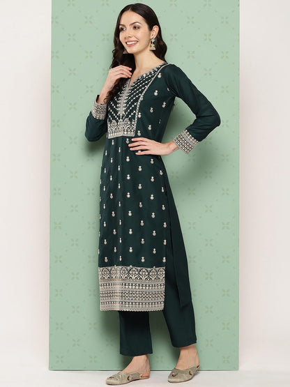 Libas WomenS Silk Kurta Sets (48079_Green
