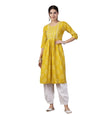 Stylum Women's Bandhani Printed & Embroidered Rayon Naira Cut Kurta (MUSTARDMARIO_Mustard)