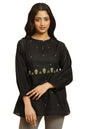 W Black Embroidered Cotton Tunic Top For Women