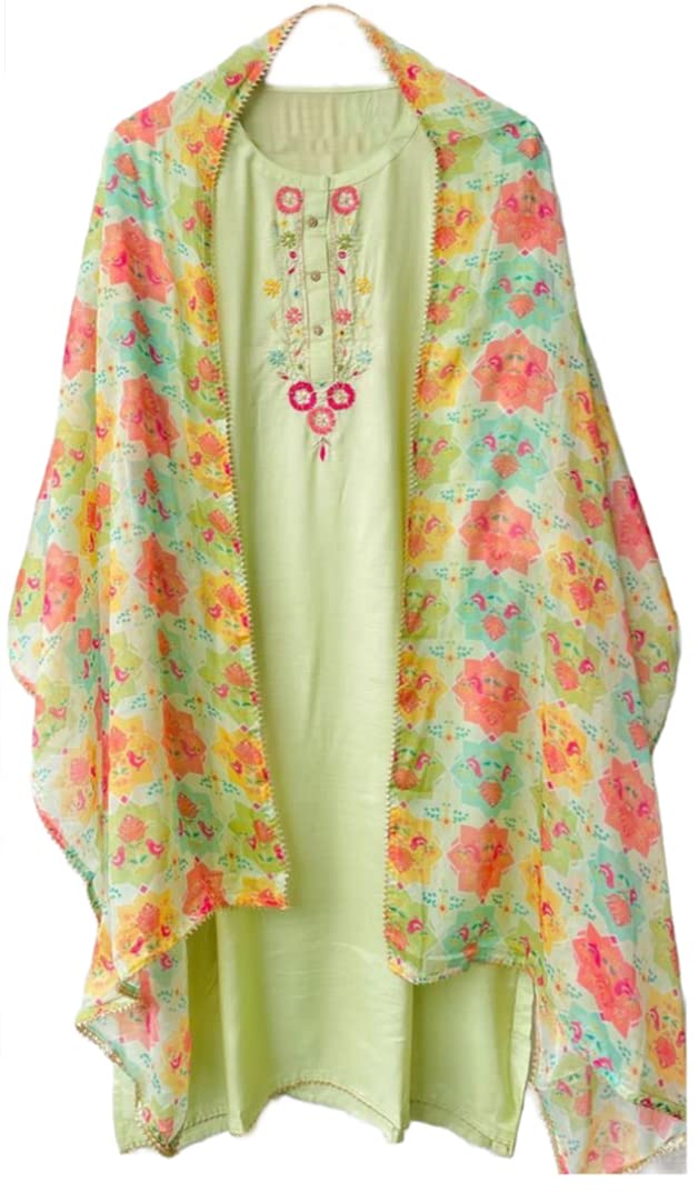 Anni Designer WomenS Cotton Solid Straight Kurta With Pant & Dupatta (Virah-Green_M_Pista_Medium)