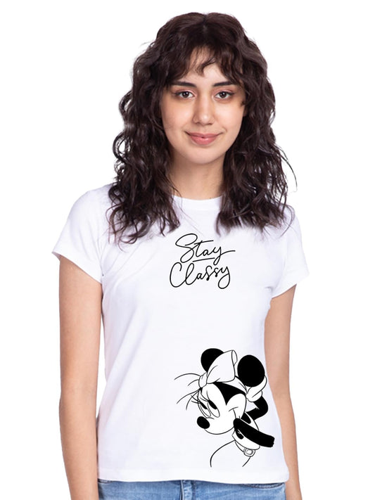 Bewakoof Official Disney Merchandise WomenS Graphic Printed Slim Fit Half Sleeve Round Neck Cotton T-Shirt_473237_White_S