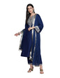 Varanga Women Blue Embroidered Straight Kurta with Tonal Bottom and Dupatta for Formal and Festive Occasions