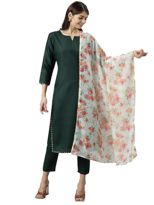 ANNI DESIGNER Women's Polycotton Straight Kurta with Pant & Dupatta (Amrik_NEW01)
