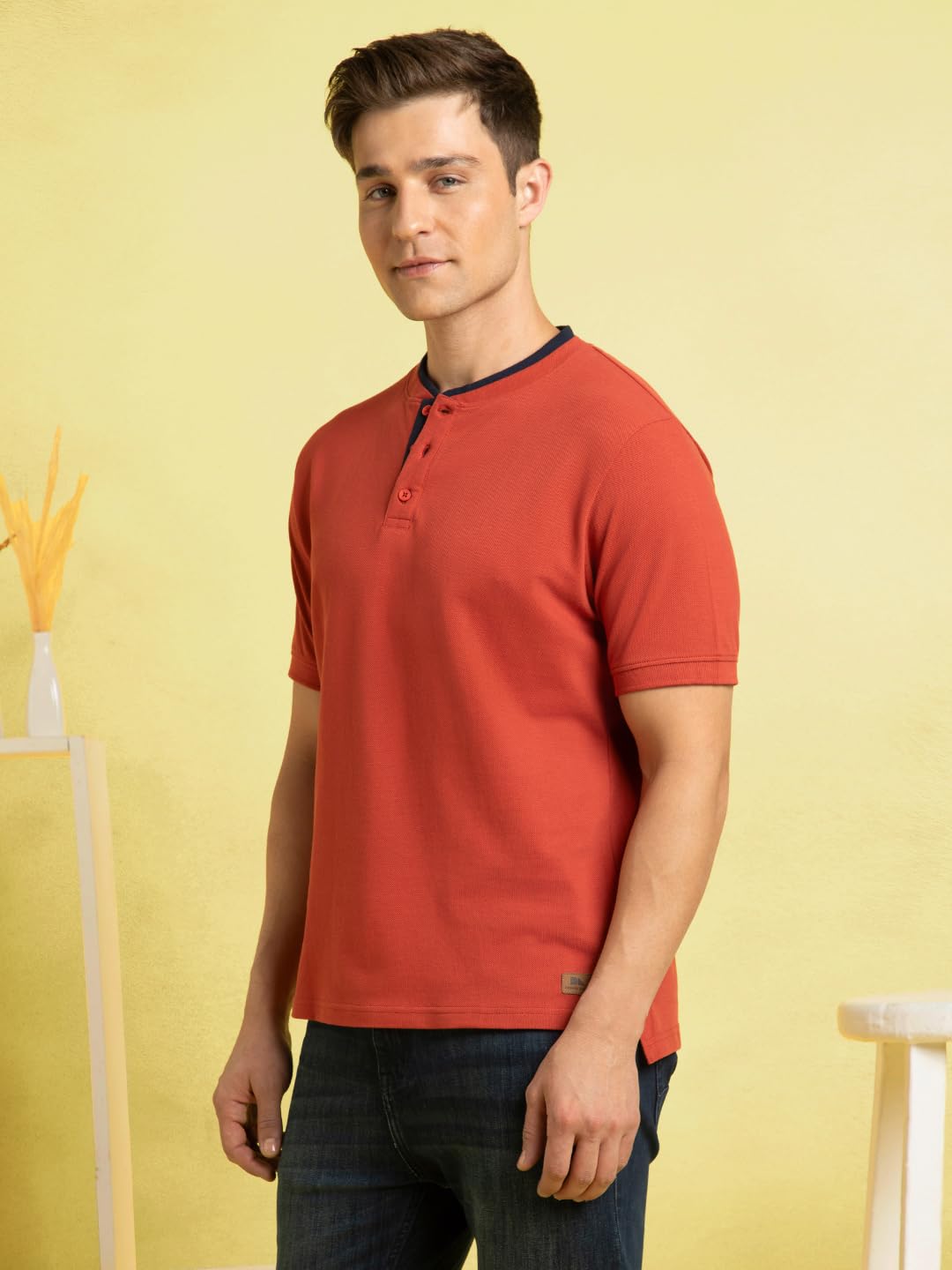 Dennis Lingo Men Cotton Regular Fit Solid T Shirts Rust