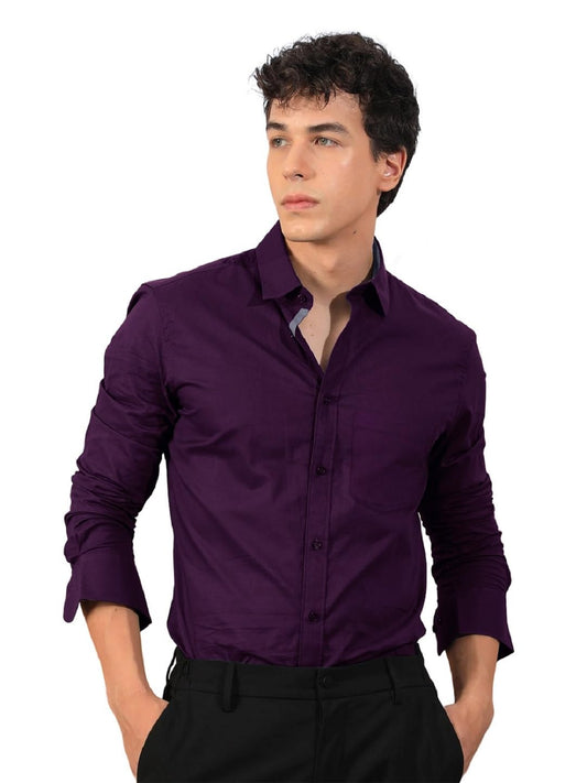 Pinkmint Mens Regular Fit Soft Cotton Blend Casual Combo Shirt with Pocket Design & Spread Collar Full Sleeves Formal Shirt Pur