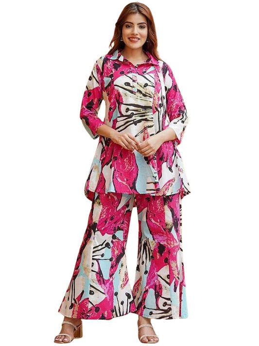 Dhruvi Trendz Casual Regular Fit Rayon Floral Ethnic Co-Ord Kurta Set For Women (Available In 2Xl And 3Xl) (Dt-W1848&Tr905_Pink_