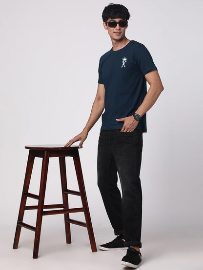 ADRO Men's Solid Regular Fit T-Shirt (RN24-STICK-KK-SB_Teal