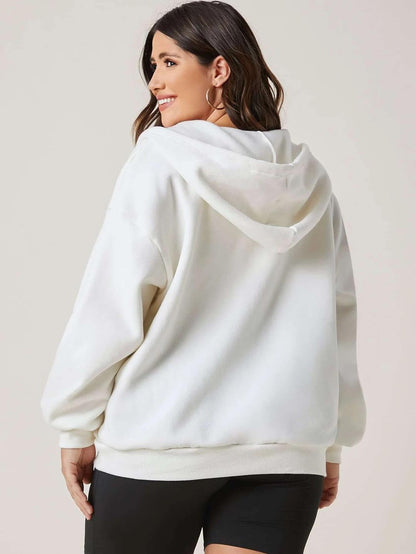 Kotty Full Sleeve Solid Women Plus Size Hooded Sweatshirt Off White