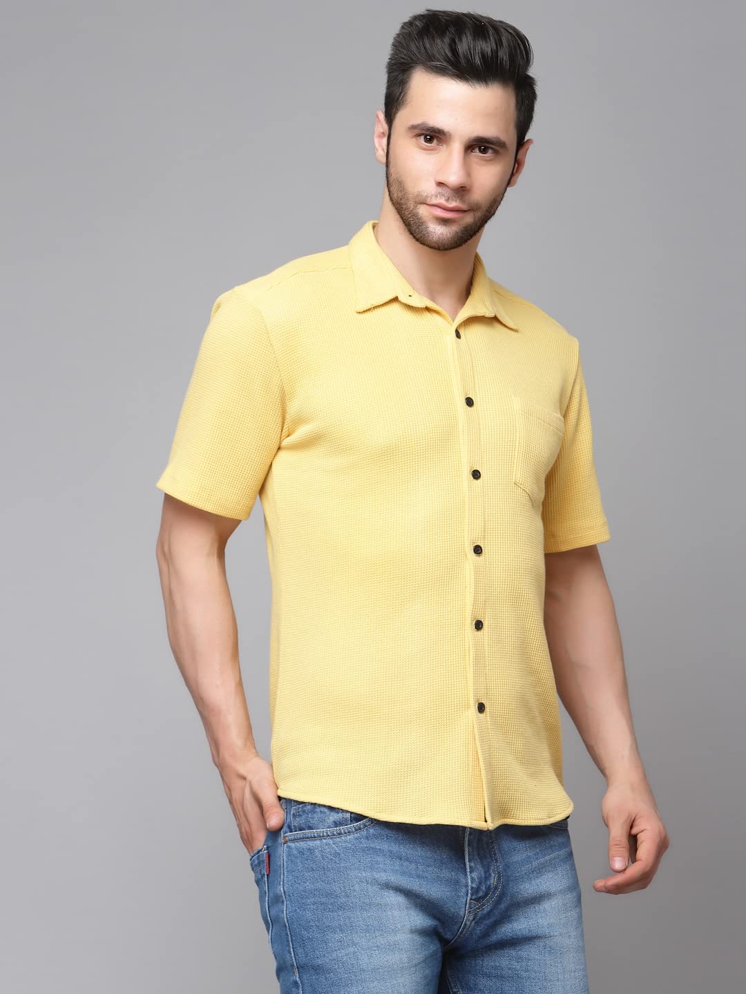 Rigo Cotton Waffle Slim Fit Shirt for Men | Half Sleeve, Casual Shirts for Men | Summer Shirts for Men | Self-Textured, Solid Sh