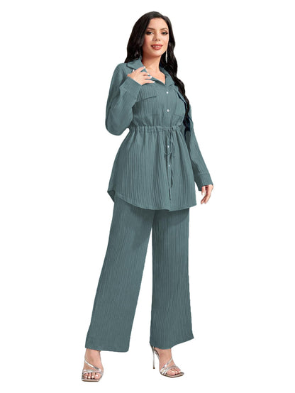 Tadkee Polyester WomenS Solid Color Casual Long Sleeve Top And Pant Co-Ord Set With Pockets | Co Ord Set For Women | Kurta Set