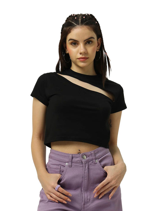 Bewakoof Womens Solid Slim Fit Top_584459_Black_2XL