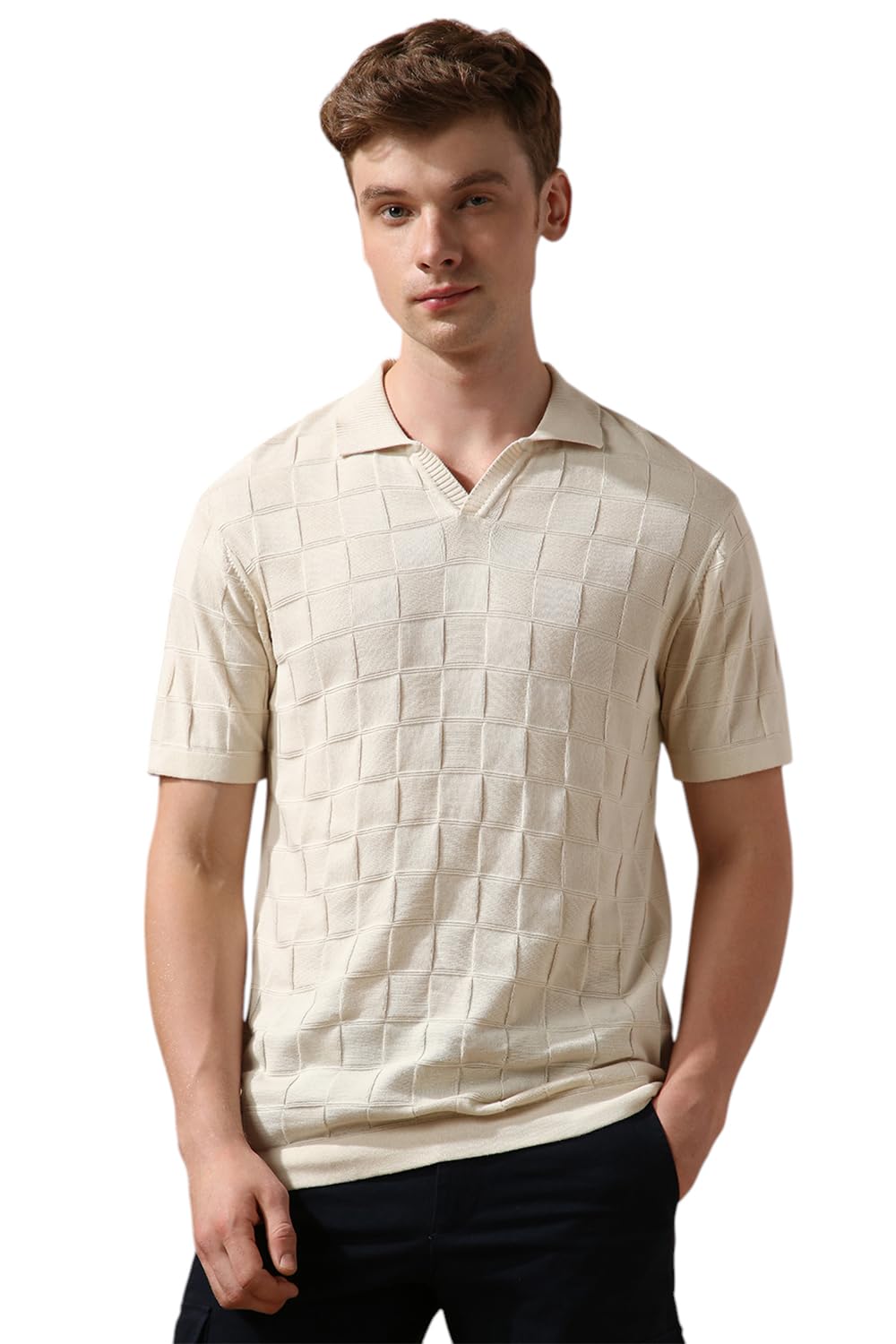 Dennis Lingo Men Marshmallow Textured Half Sleeves Regular Fit T Shirts