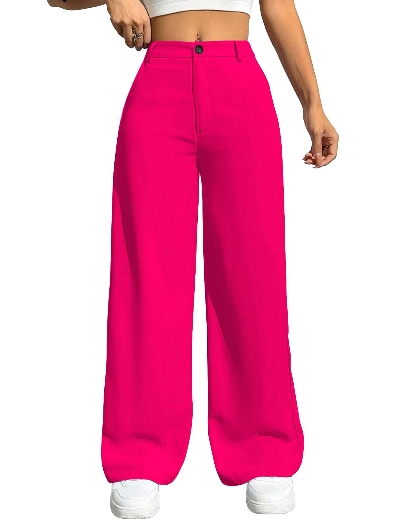 Toochki Tailored Trousers for Womens | Women High-Waisted Pant | Solid Korean Bottom Wear Trouser Pink