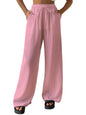 Shasmi Womens Baby Pink Loose Wide-Leg Pants with Textured Wrinkled Fabric and Drawstring Waist Long Trousers (Pant 157 Baby Pi