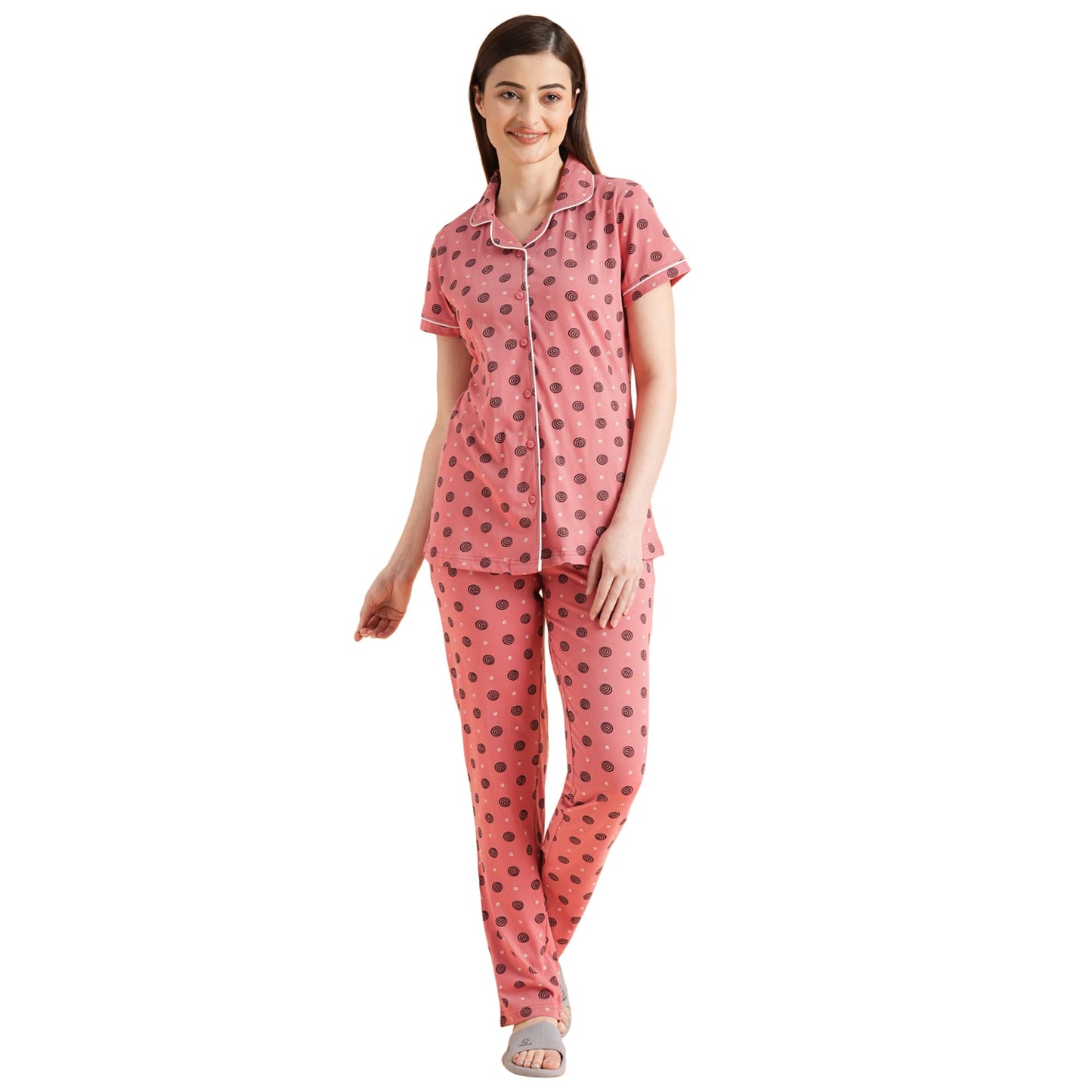 Sweet Dreams Women Printed Pyjama Set Dusty Rose