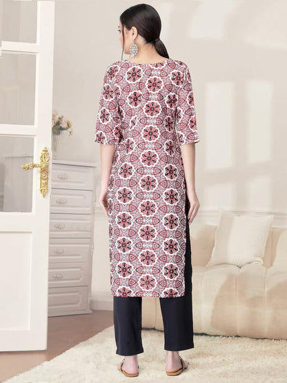 Pinkmint Kurta Set for Women Cotton Printed Straight Kurta with Pant (Pack of 1)