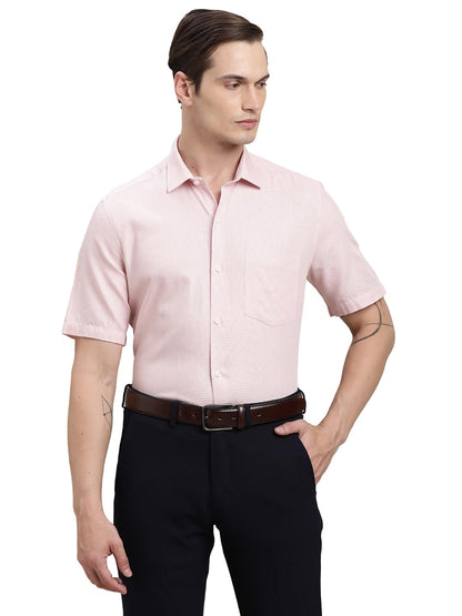 Turtle Men Light Pink Dobby Half Sleeve Regular Fit 100% Cotton Formal Shirt