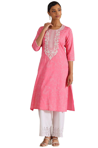 Soch WomenS Cotton Botanical Regular Kurta (Cws5Ku61167_Blush Pink