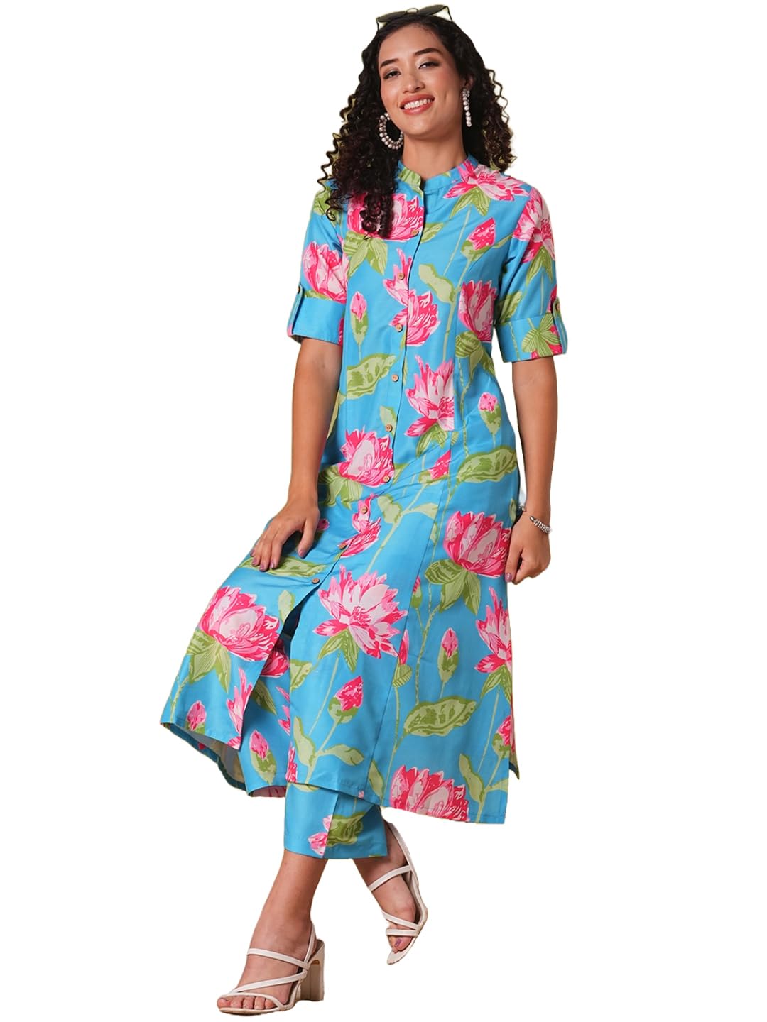 ANNI DESIGNER Women s Kurta with Trousers, Green, L