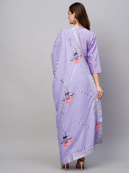 GoSriKi Women's Cotton Blend Straight Solid Kurta with Pant & Dupatta (SWAGATAM-Purple-NW-GS)